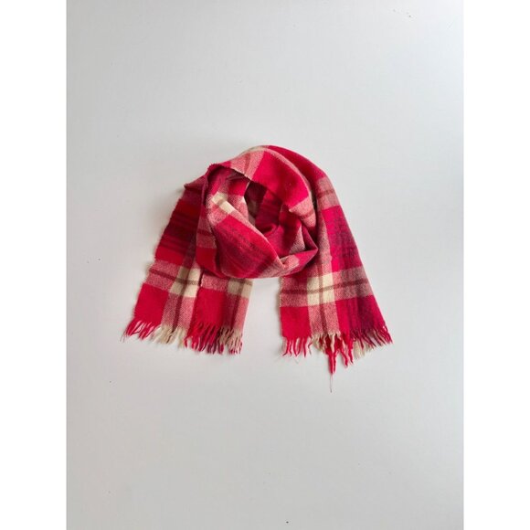 PARIS GLOVE Red Tartan Check 100% Lambswool Fringed Rectangle Scarf - Picture 10 of 11